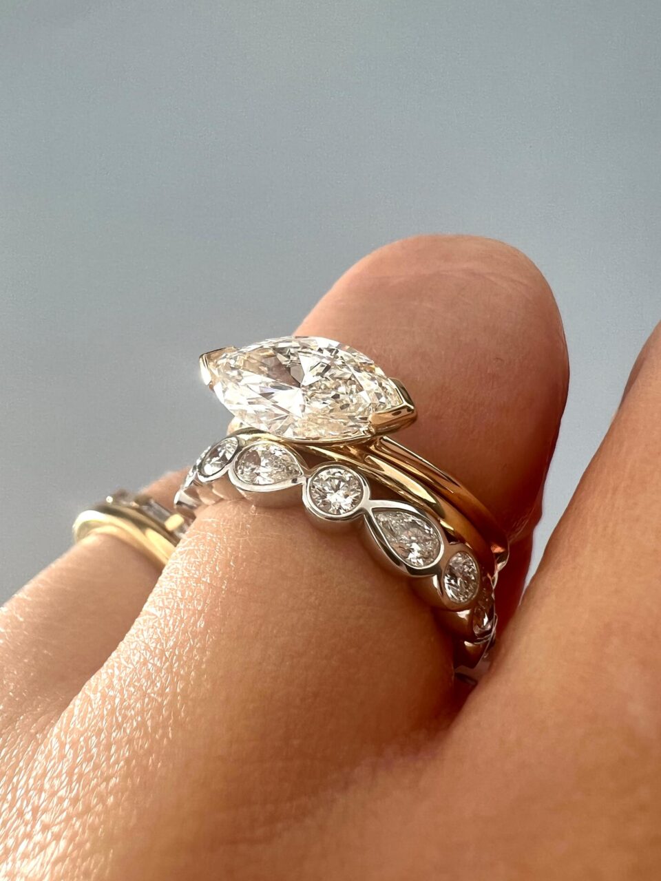 IMG_5530-Large | Frank Darling Two ethically sourced engagement rings -an east west Marquise diamond and the Paisley wedding band